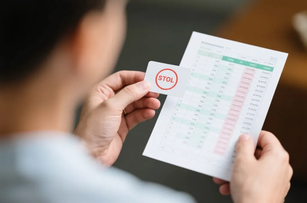 手持预算表和止损卡片的场景